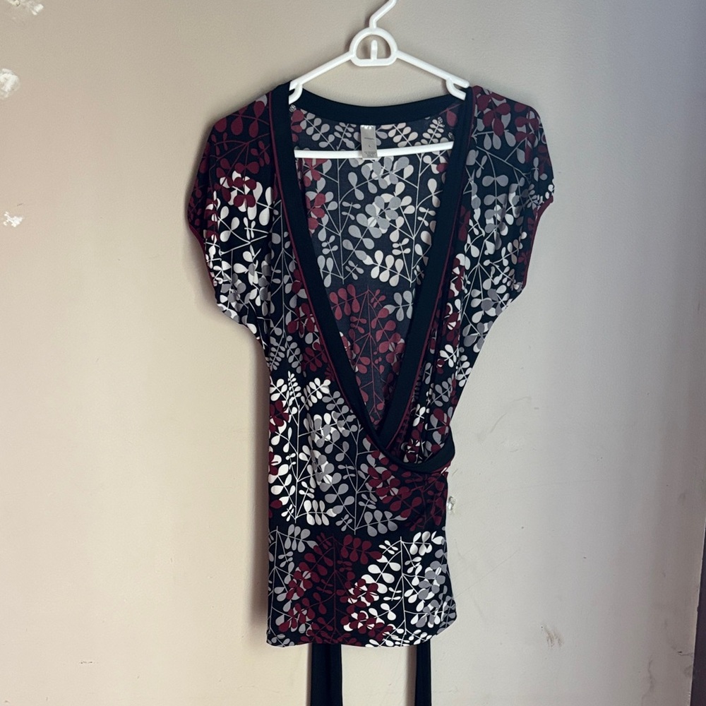 Merona Floral Wrap Blouse - Black, Red, White